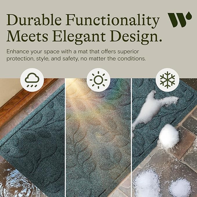 WaterHog Welcome Mat for Indoor/Outdoor, 2’ x 3’, Made in USA, Durable & Water-Resistant, Dirt Trapping Mat, Decorative Front Door and Entryway Rug, Brittney Leaf Design, Bluestone