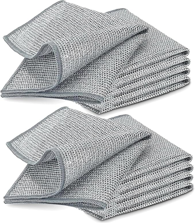 YinQin 10PCS Double Layer Stainless Steel Scrubber Wire Dishwashing Cloth Non Scratch Stainless Steel Mesh Dish Cleaning Cloth 20x20 cm Metallic Wire Cleaning Rag Towel for Kitchen Dish Sink Stove Top