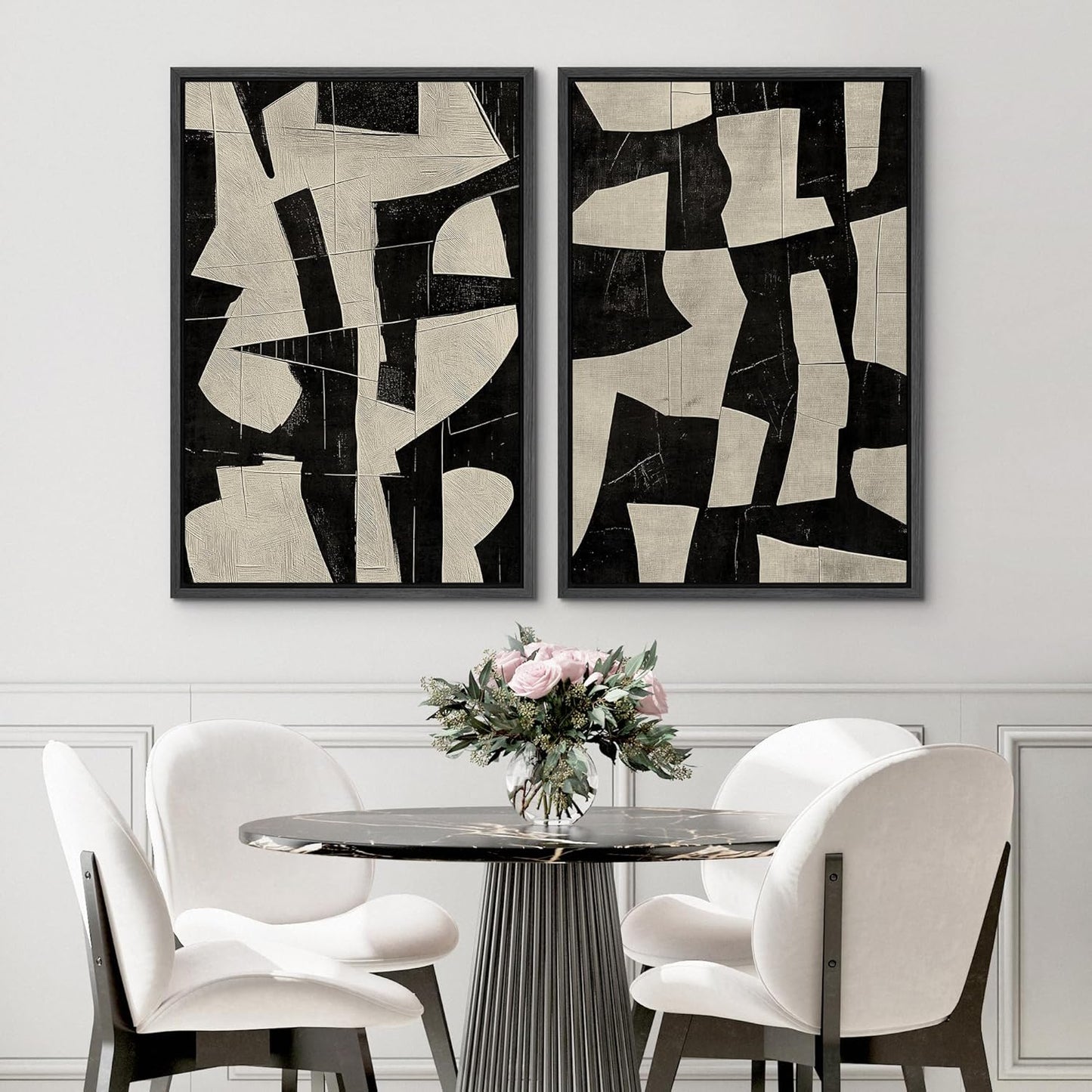SIGNWIN Framed Canvas Print Wall Art Geometric Abstract Warm Tones with Gold Accent Illustrations Modern Art Decorative Contemporary for Living Room, Bedroom, Office - 16"x24"x2 Black