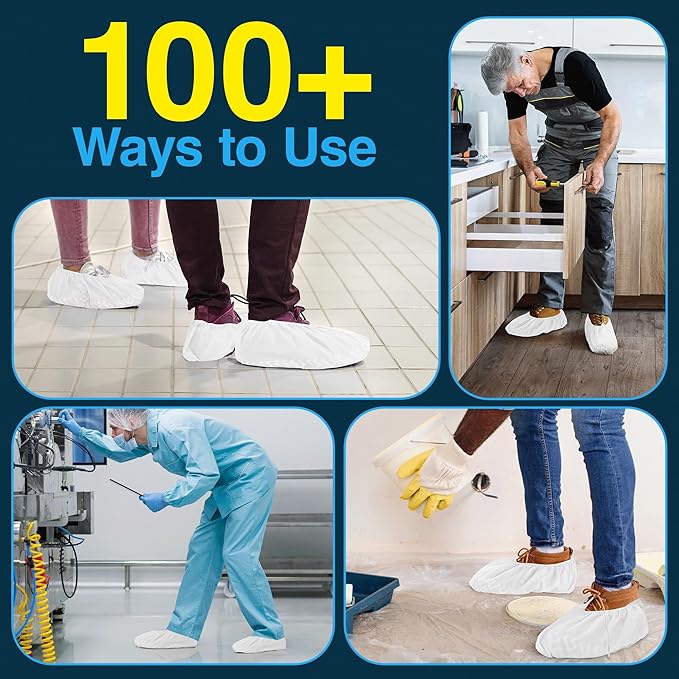 Premium Disposable Boot & Shoe Covers Booties | 50 Pack | Durable, Non-Slip, Non-Toxic, Water Resistant, Recyclable Protectors for Indoor & Outdoor | Large Size Fits Most Shoes