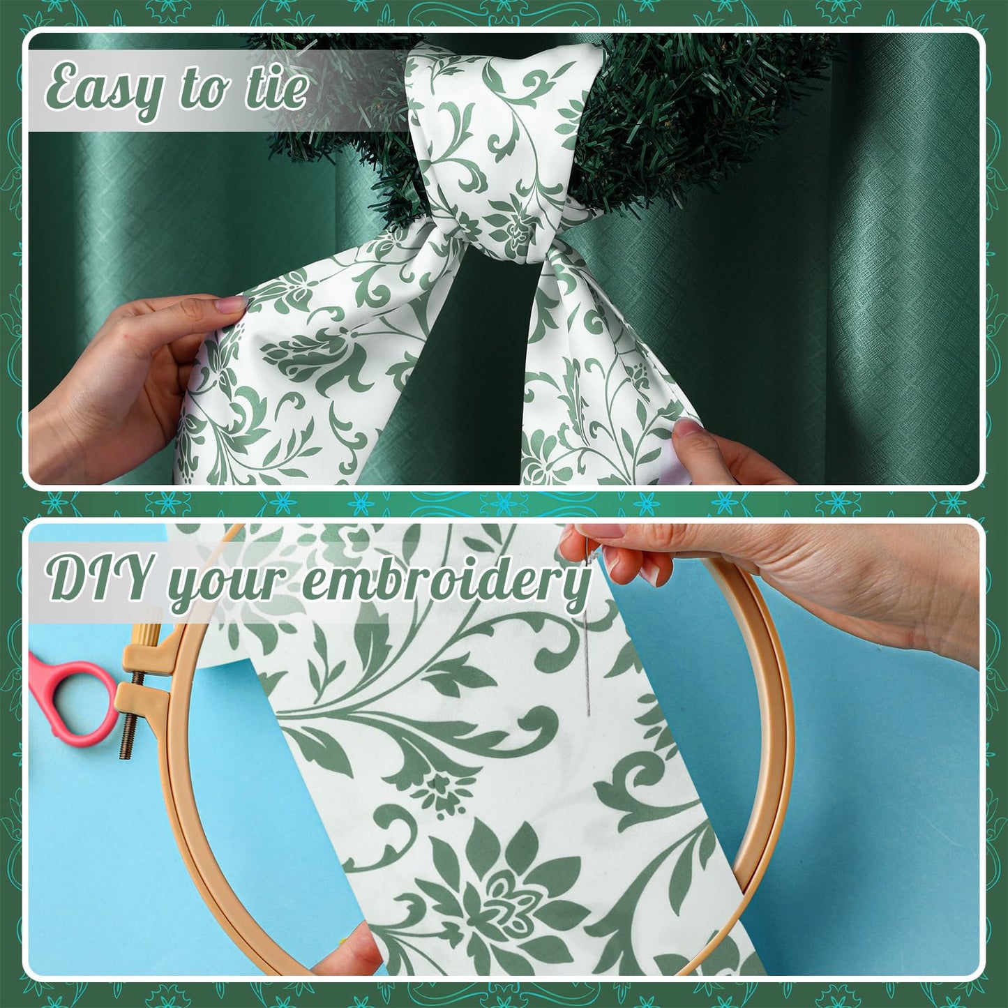 VitalCozy 2 Pcs Wreath Sash for Front Door Wreath Sash Garland Ribbon Accessories for Embroidery Monogram Outdoor Indoor Xmas Party Yard Doorway 4.5" W x 56" L(Green,Greenery)