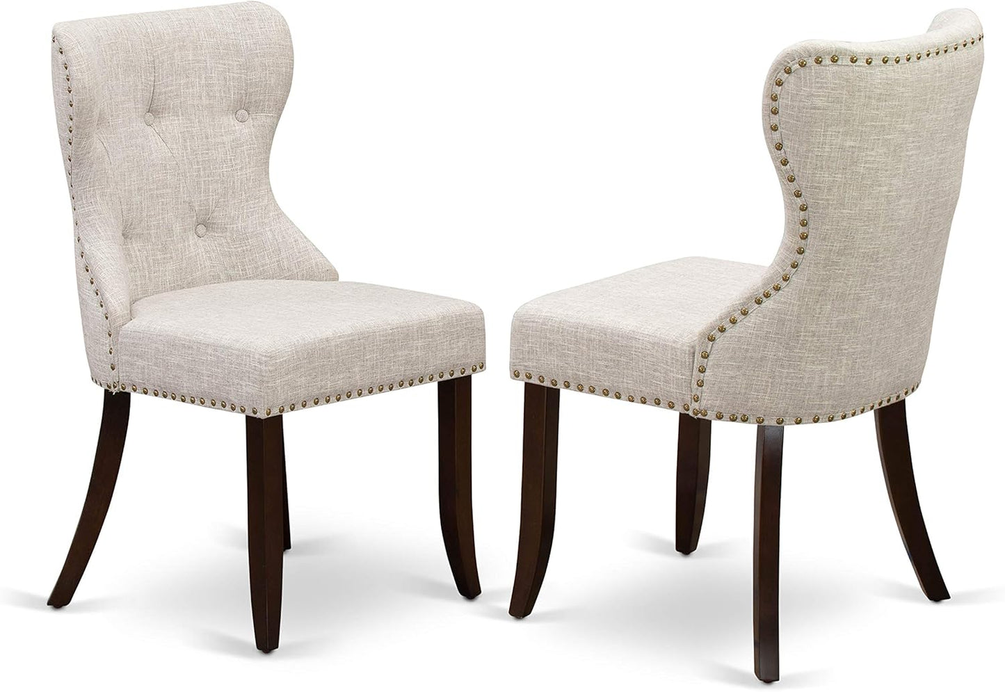 East West Furniture OXSI3-MAH-35 3 Piece Dining Room Furniture Set Contains a Square Dining Table and 2 Doeskin Linen Fabric Upholstered Chairs, 36x36 Inch, Mahogany