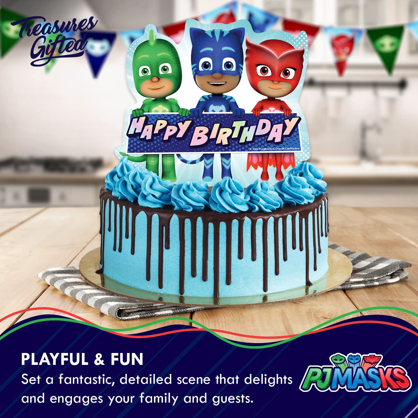 Treasures Gifted Officially Licensed PJ Masks Party Decorations - Cake Topper Set - PJ Masks Birthday Party Supplies - (1) Cake Topper & (24) Cupcake Toppers & Wrappers