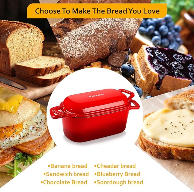 Velaze 3.6QT Dutch Oven for Bread Baking,Oval Cast Iron Enameled Bread Oven Pan with Lid and Offset Handles,Oven Safe to 500°F for Homemade Sourdough Bread(Red)