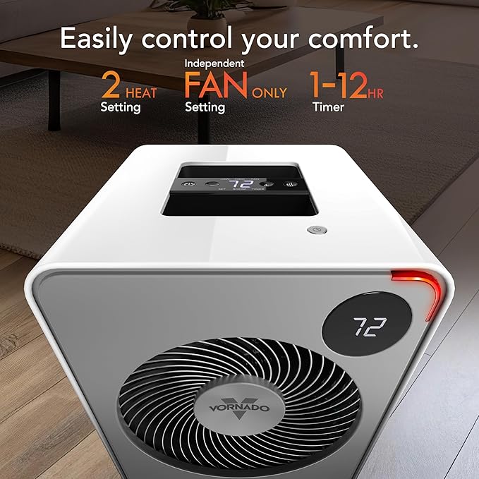 Vornado VMHi500 (2025) Whole Room Metal Space Heater, Digital Thermostat, Remote Control, Auto-Climate Control, 12-Hour Timer, Vortex Heat Circulation, Heater for Bedroom and Home, White