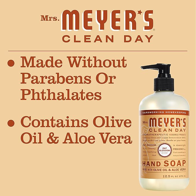 MRS. MEYER'S CLEAN DAY Hand Soap, Made with Essential Oils, Oat Blossom, 12.5 fl. oz - Pack of 3