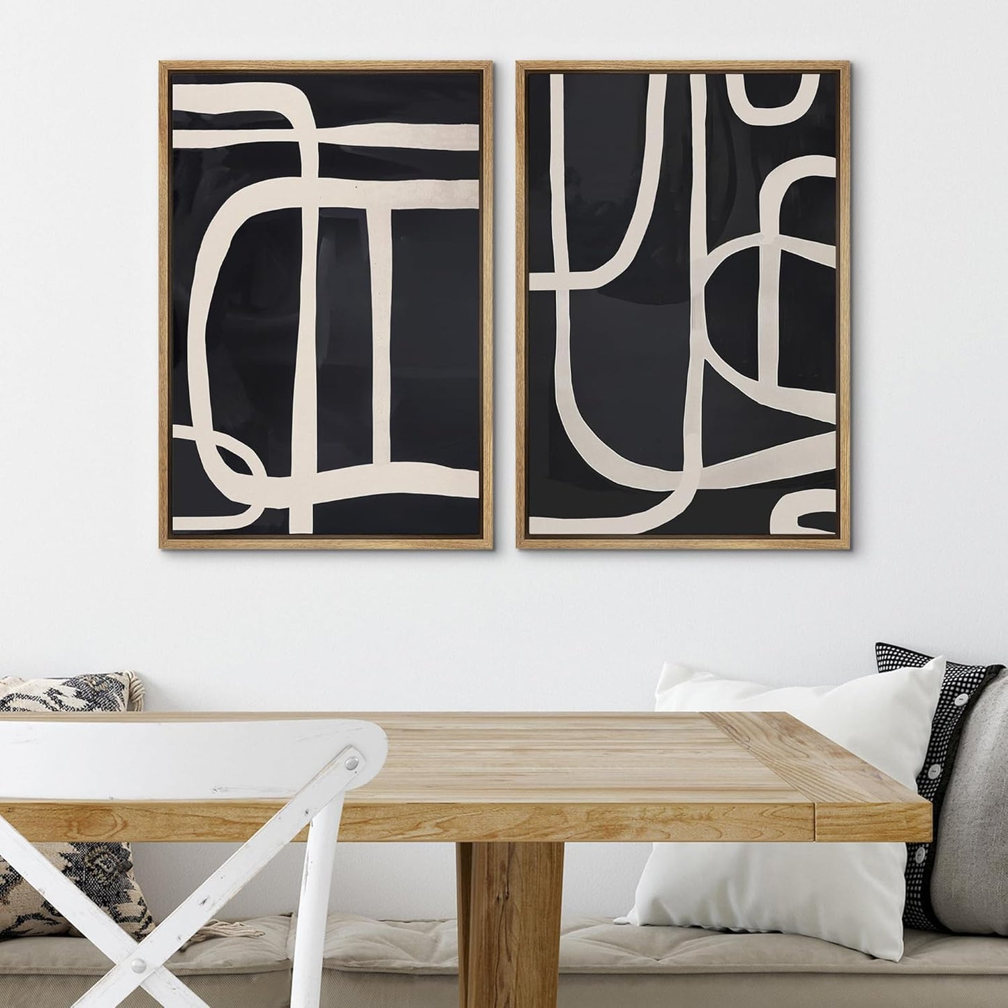 SIGNWIN Framed Canvas Print Wall Art Modern Graphic Black and White Curved Line Patterns Illustrations Modern Art Decorative Contemporary for Living Room, Bedroom, Office - 24"x36"x2 Natural