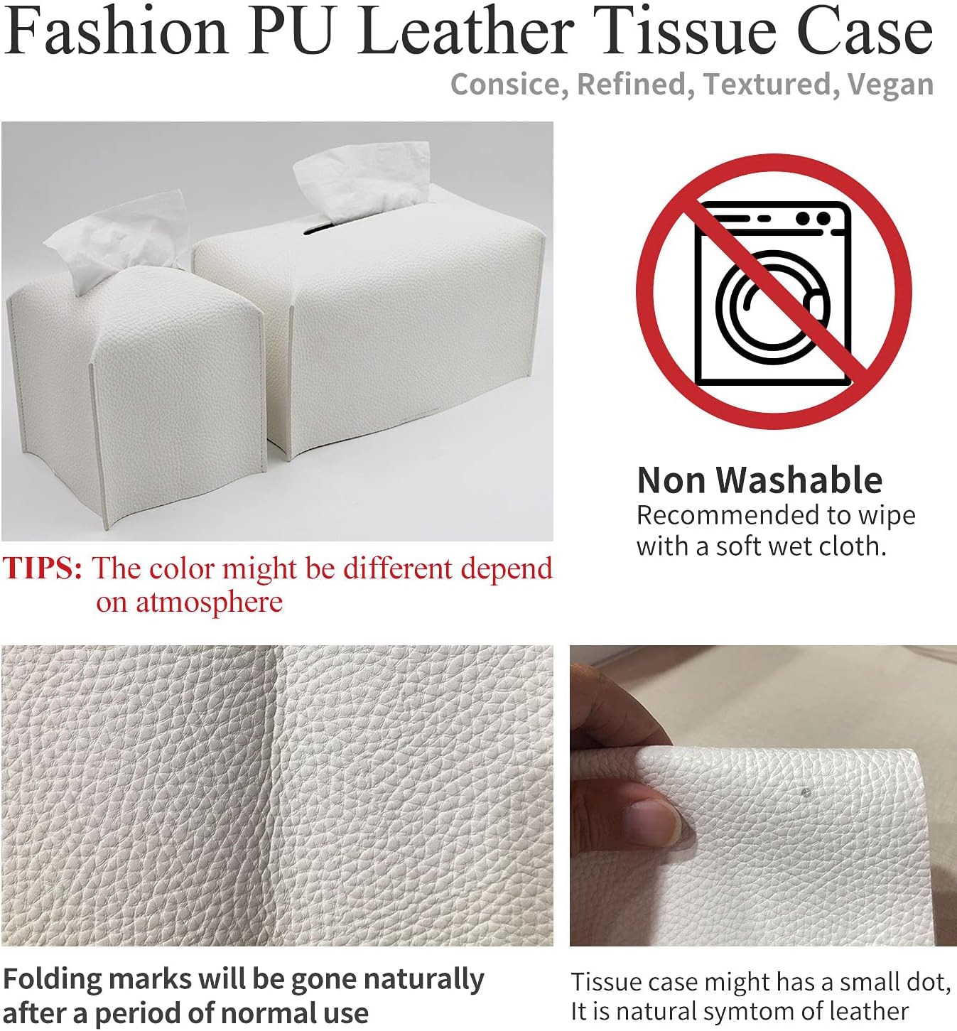 Livelab Tissue Box Cover, Square Decorative PU Leather Tissue Box Holder Modern Tissue Case Facial Paper Organizer Dispenser for Bathroom, Vanity Countertop, Night Stands, Desk 5X5X5'' | Blue