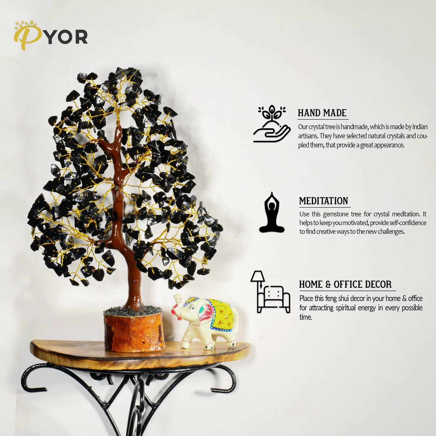 PYOR Black Tourmaline Stone, Crystal Tree, Black Tourmaline Crystals, Gem Trees, Positive Stones and Crystals, Office Desk Decor, Crystal Gifts
