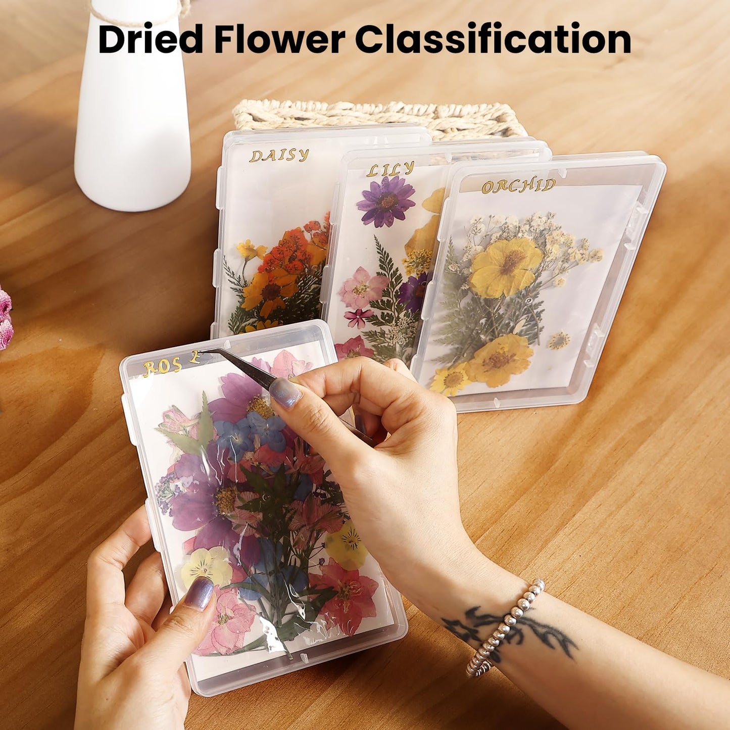 Aboofx 4PCS Dried Flower Storage Set with Blotting Paper, Ziplock Bag and Desiccant, Flower Preservation Kit - Good Seal, High Capacity to Keep Flowers Color and Dry (6.3 x 4.3 inch)