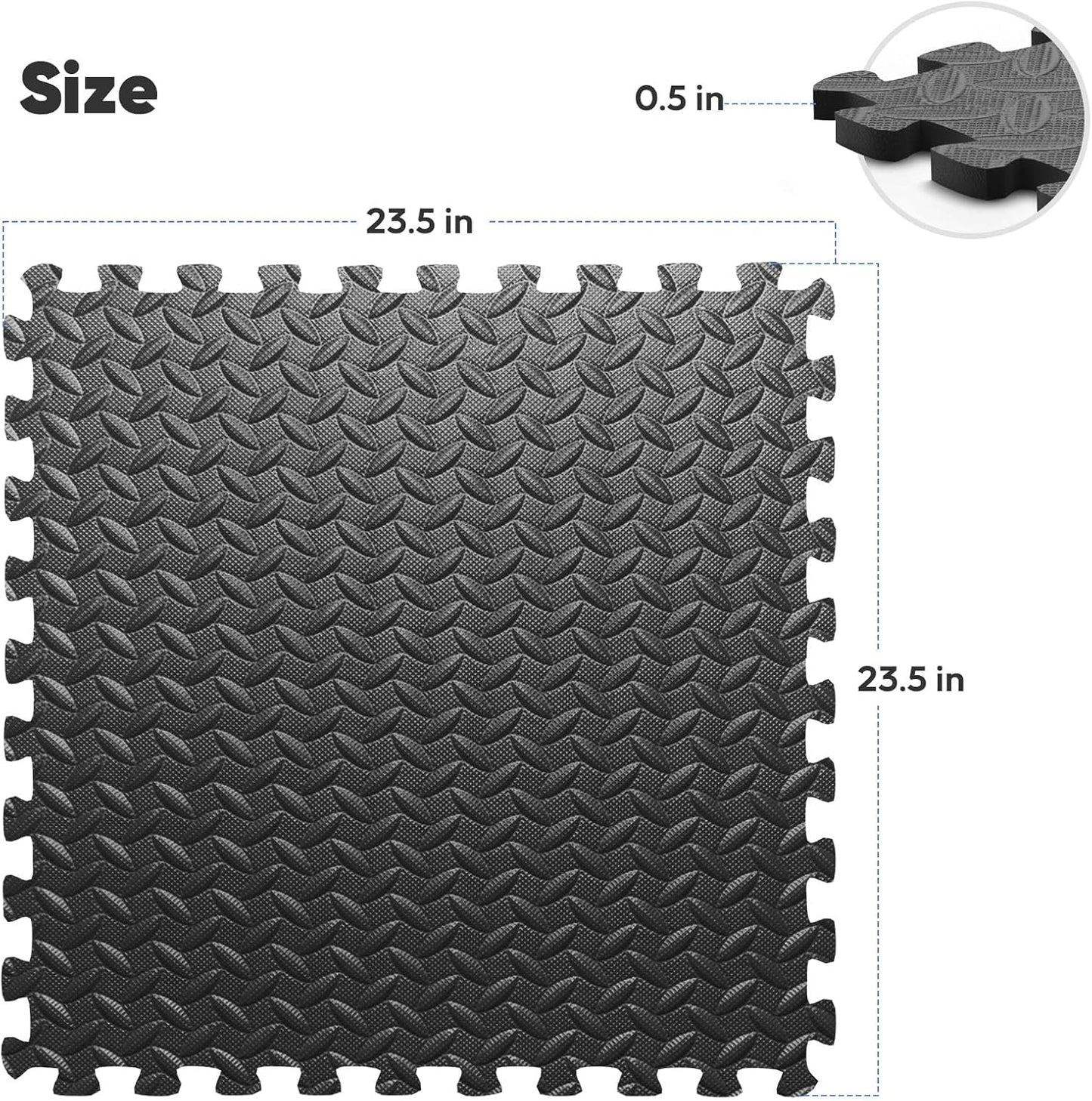 Home Gym Mat, Puzzle Exercise Mat, EVA Interlocking Foam Floor Tiles for Home Workout Equipment and Kids' Play Areas - Black, 24 in x 24 in x ½ in - 12 Tiles (Black, 12 Pack, 48 SQ FT)