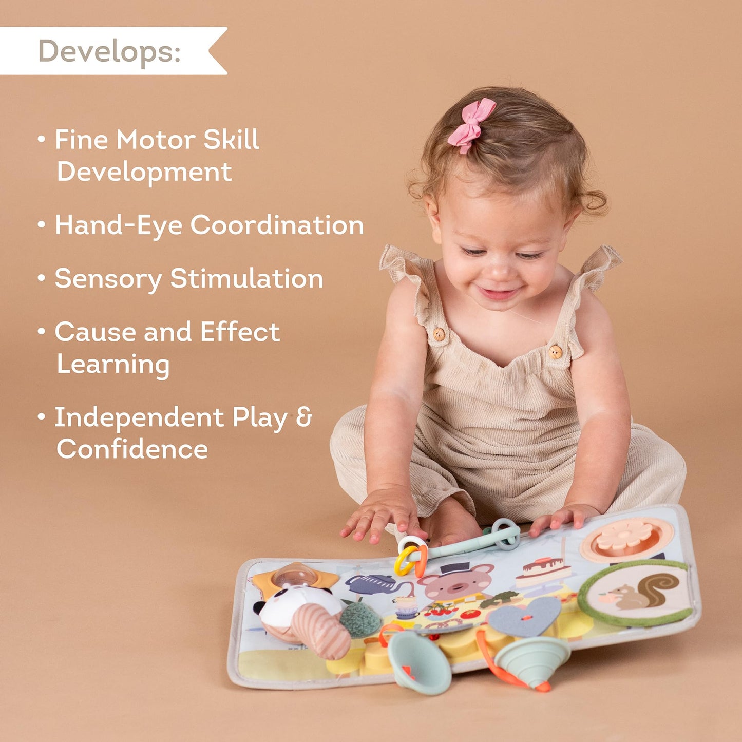 Taf Toys Play Station - 6 Months & up Multi-Sensory Montessori Busy Board for 1 Year Old - 12 Engaging Features: Silicone Pop Up, Peek-A-Boo, Mirror - Baby Busy Board - Travel Toys for Toddler 1-3