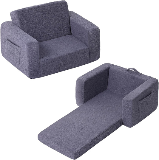 Tiita Kids Sofa, 2-in-1 Kid Chairs, Convertible Children Couch to Lounger, Flip Out Kids Chair, Toddler Armrest Chair Bed, Folding Children Play Sofa for Girl or Boy(Navy Blue)