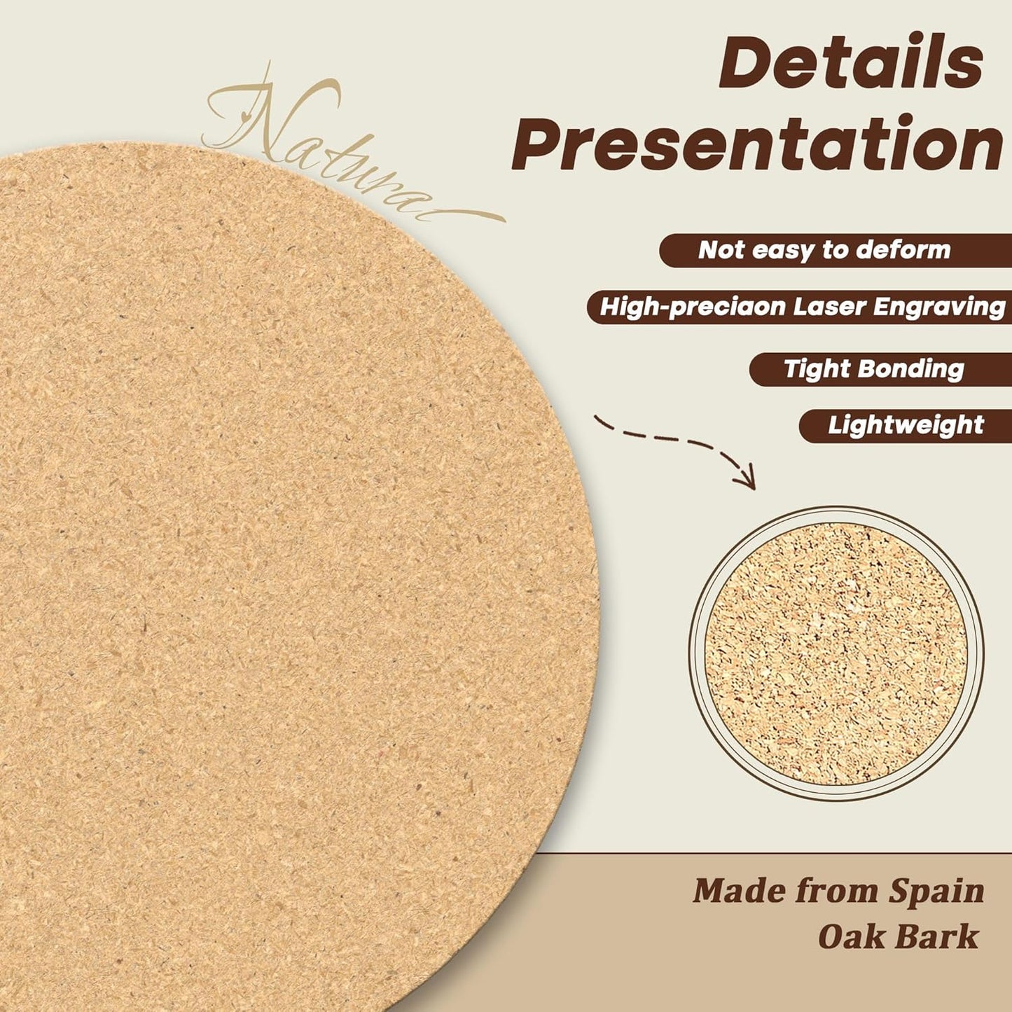 30-100Pcs Personalized Coasters, Custom Cork Drink Coasters with Laser Engraved Text Name Logo, Non-Slip, Heat-Resistant, Custom Wedding, Anniversary, Housewarming Gifts (Regular Version)