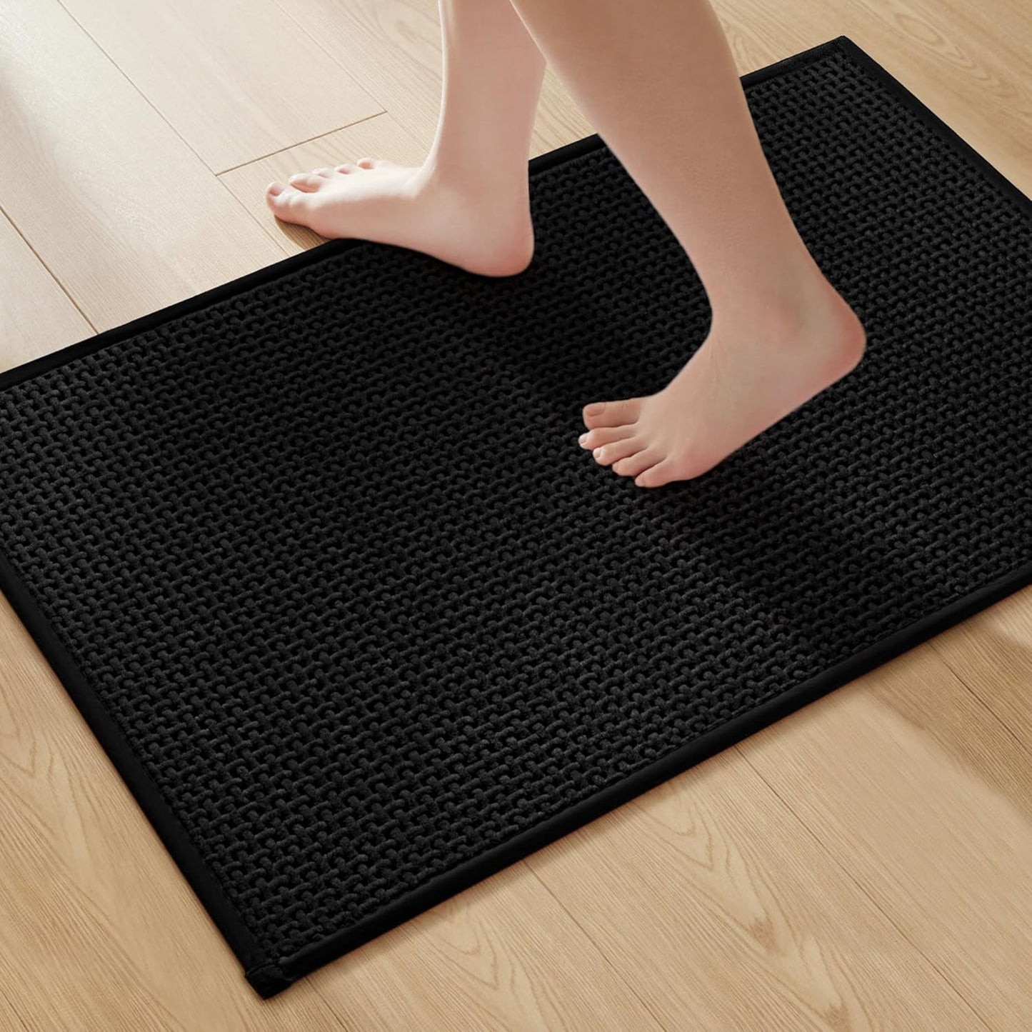 GRANNY SAYS Black Bathroom Rugs, Absorbent Bath Mats 32" x 20", Soft Chenille Bathroom Mat, Small Rugs Non Slip Washable, Quick Dry, Thin, Rug for Tub and Shower
