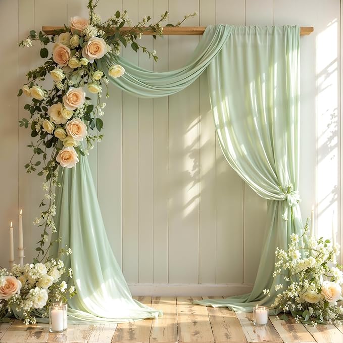 Wedding Arch Draping Fabric, 1 Panel 18FT Sage Green Sheer Backdrop Curtain Chiffon Fabric Drapery Voile Scarf Draping Panels for Wedding Archway Ceremony Curtain Valance Party Decoration