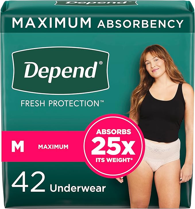 Depend FIT-Flex Incontinence Underwear for Women, Blush, Medium, 42 Count