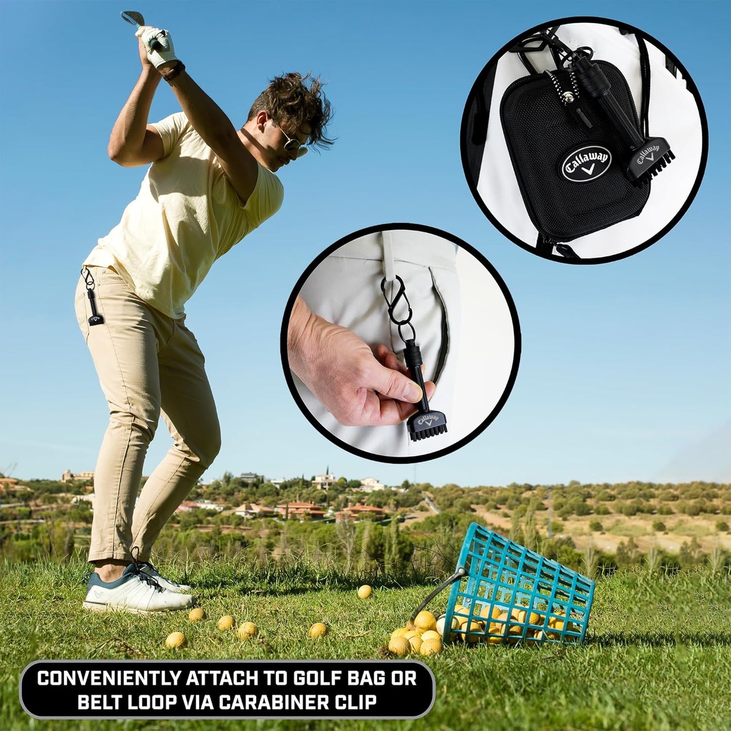 Callaway Golf Mini-Mag Magnetic Club Brush - Compact Golf Club Brush, Groove Cleaner, Golf Bag Accessory, Detachable Magnet, Durable Scrubbing Nylon Bristles