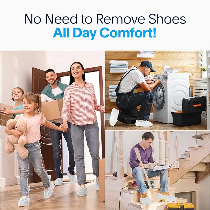 Premium Disposable Boot & Shoe Covers Booties | 50 Pack | Durable, Non-Slip, Non-Toxic, Water Resistant, Recyclable Protectors for Indoor & Outdoor | Large Size Fits Most Shoes