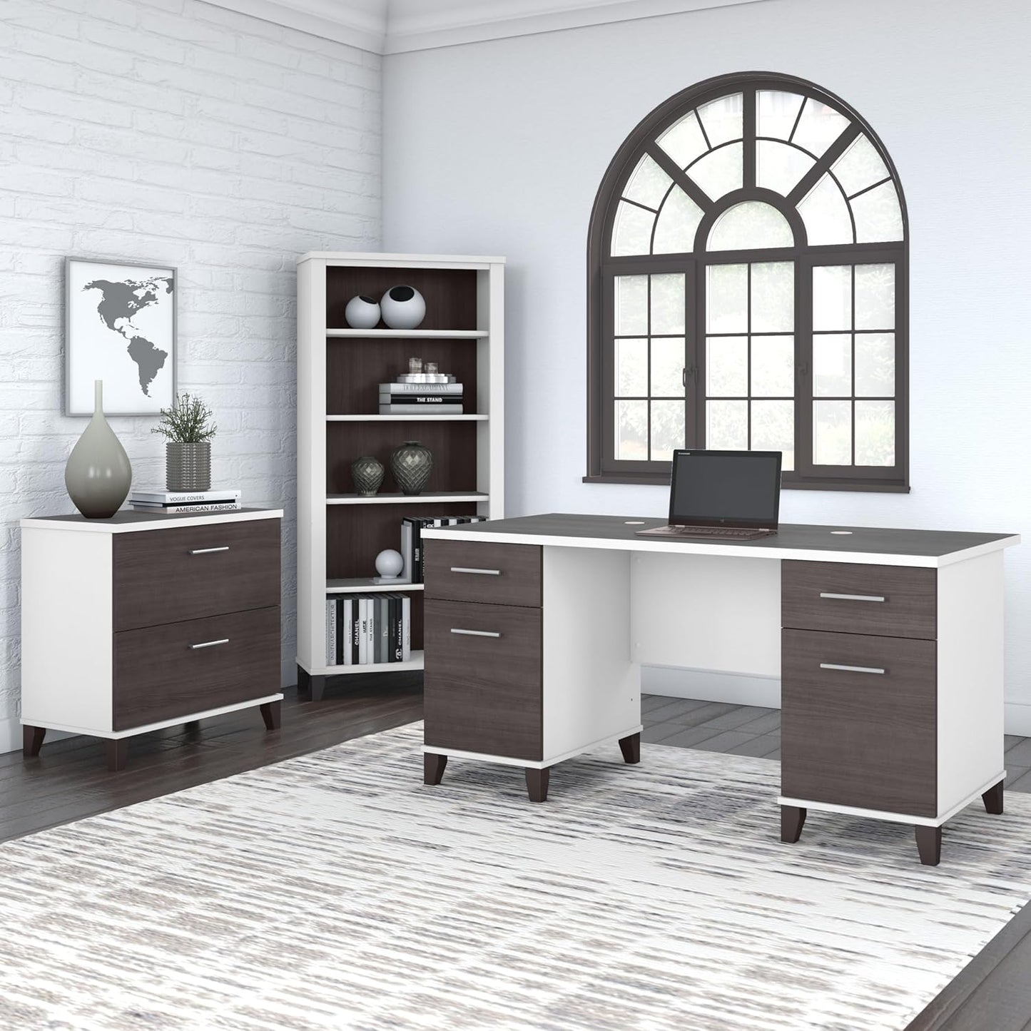 Bush Furniture Somerset 5 Shelf Bookcase in Storm Gray, Tall Bookshelf, Large Book Shelf for Living Room, Home Office, or Entryway
