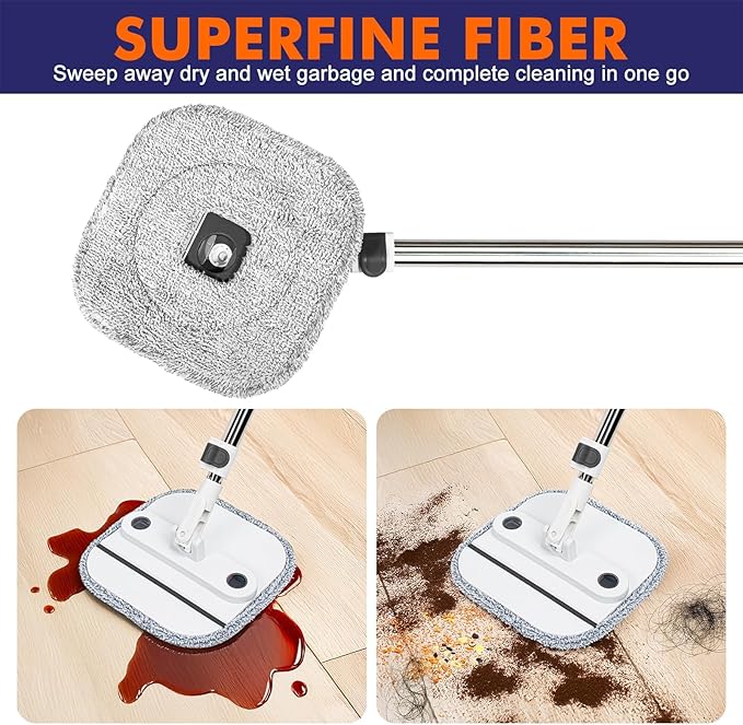 Upgraded Self-Standing Spin Mop and Bucket System, Detachable Inner Mop Bucket Separates Dirty Water & 90° Foldable Head, Triple-Scrub System, 0.9Gal Dual Drainage, for Hardwood Floors (White 6 Pads)