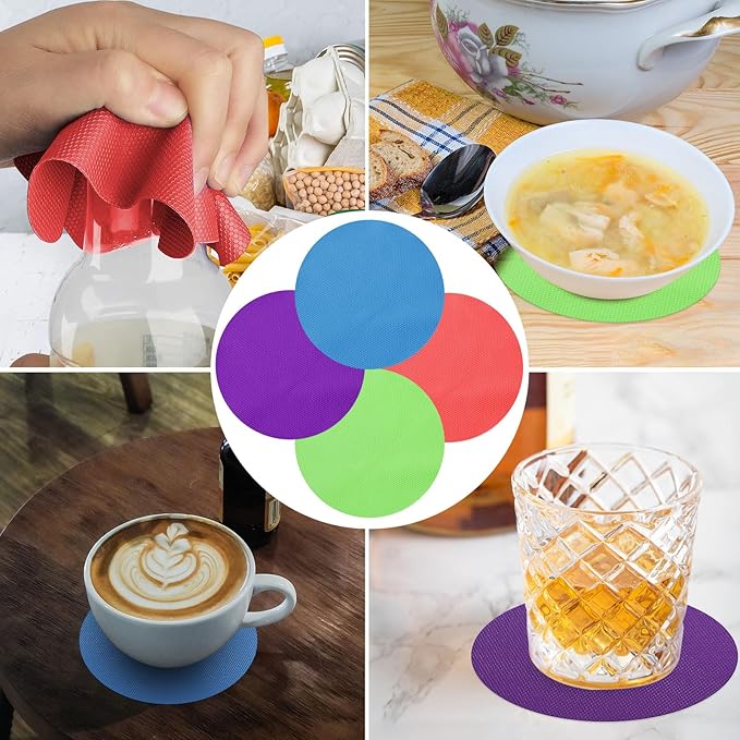 Rubber Jar Opener, 4PCS Jar Opener for Weak Hands, Rubber Jar Opener Gripper Pad for Seniors with Arthritis, Heat Insulation Kitchen Coasters