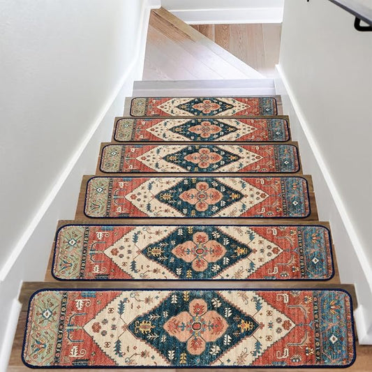 OJIA Extra Non-Slip Stair Treads for Wooden Steps Set of 15, 30"X8" Carpet Stair Mats Indoor Stair Runners Anti-Slip Stair Rugs Safety Mats for Dogs, Kids & Elders, Rubber Backing Step Treads