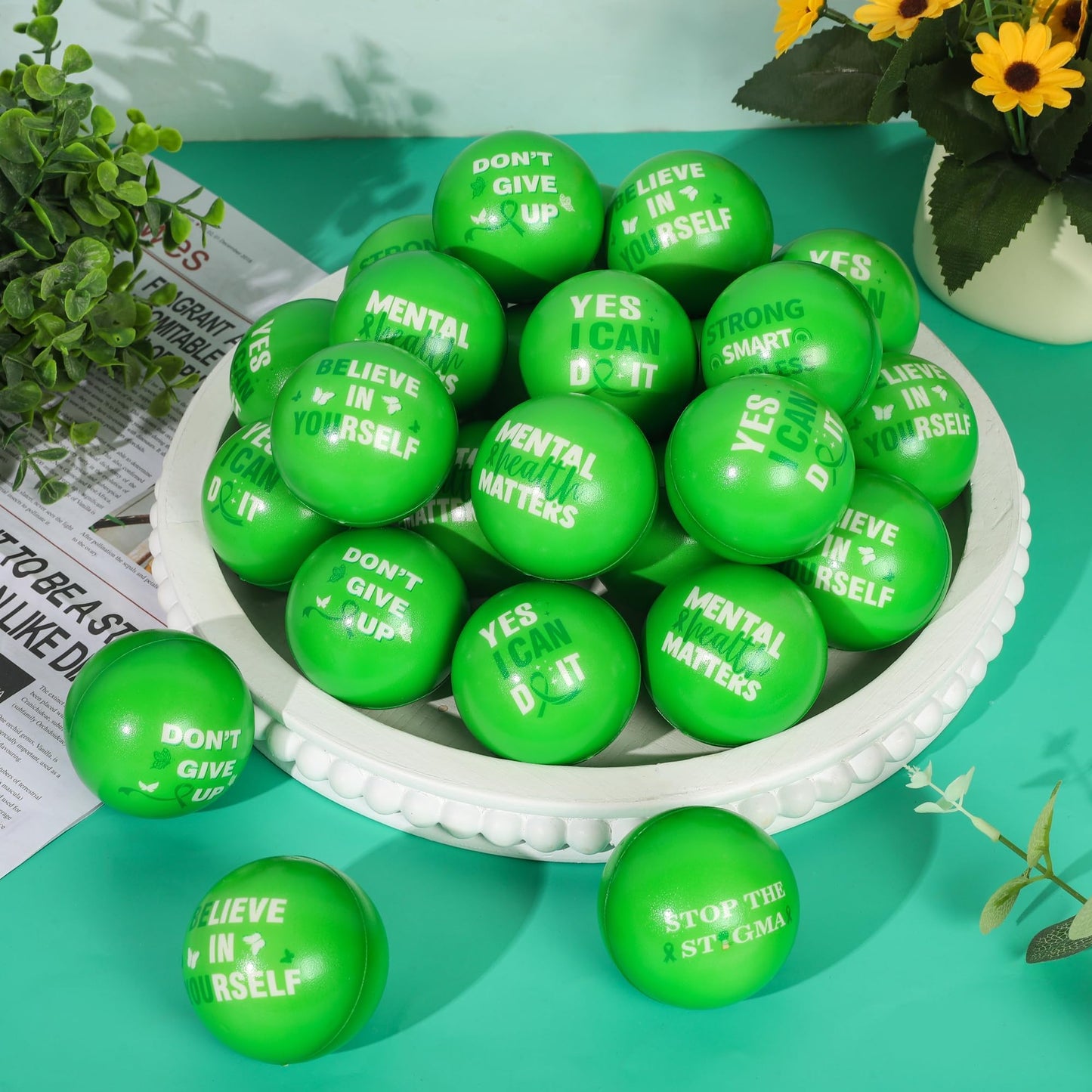 Aneco 24 Pieces Mental Health Awareness Stress Balls Mini Motivational Foam Toys Bulk Encouraging Mental Health Gifts Anxiety Stress Relief Toys for Fundraiser Gifts Supporting Minds