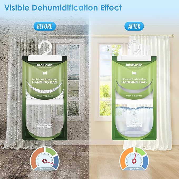 Moisture Absorbers 20 Pack Fresh Fragrance, Hanging Closet Dehumidifier Bags, Humidity Absorber, Compact Eliminates Odors Humidity Packs for Car, Bathroom, Bedroom, Basement, 9.8OZ