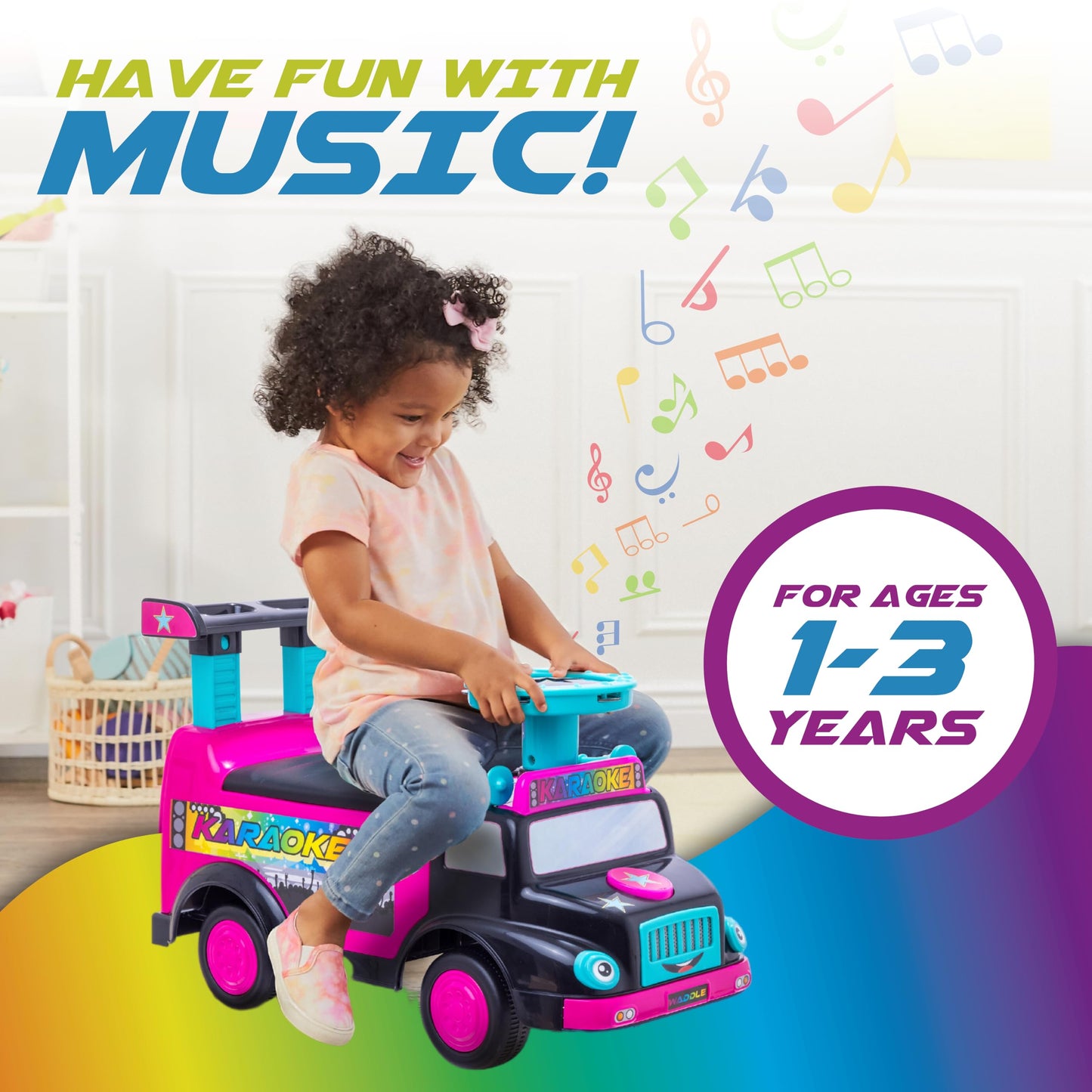 Toddler Ride On Toy - Push Car, Interactive Musical Toys for Toddlers 1-3 with Microphone, Keyboard & Drumsticks, Toddler Activities, Foot to Floor, Durable Baby Car, Easy Assembly, Baby Toy
