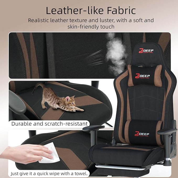 Fabric Gaming Chair, Skin-Friendly and Breathable, Manufactured by A Reputable Manufacturer, Safe and Stable, Specially Designed for Gaming.with Footrest Mg(1005-Brown)