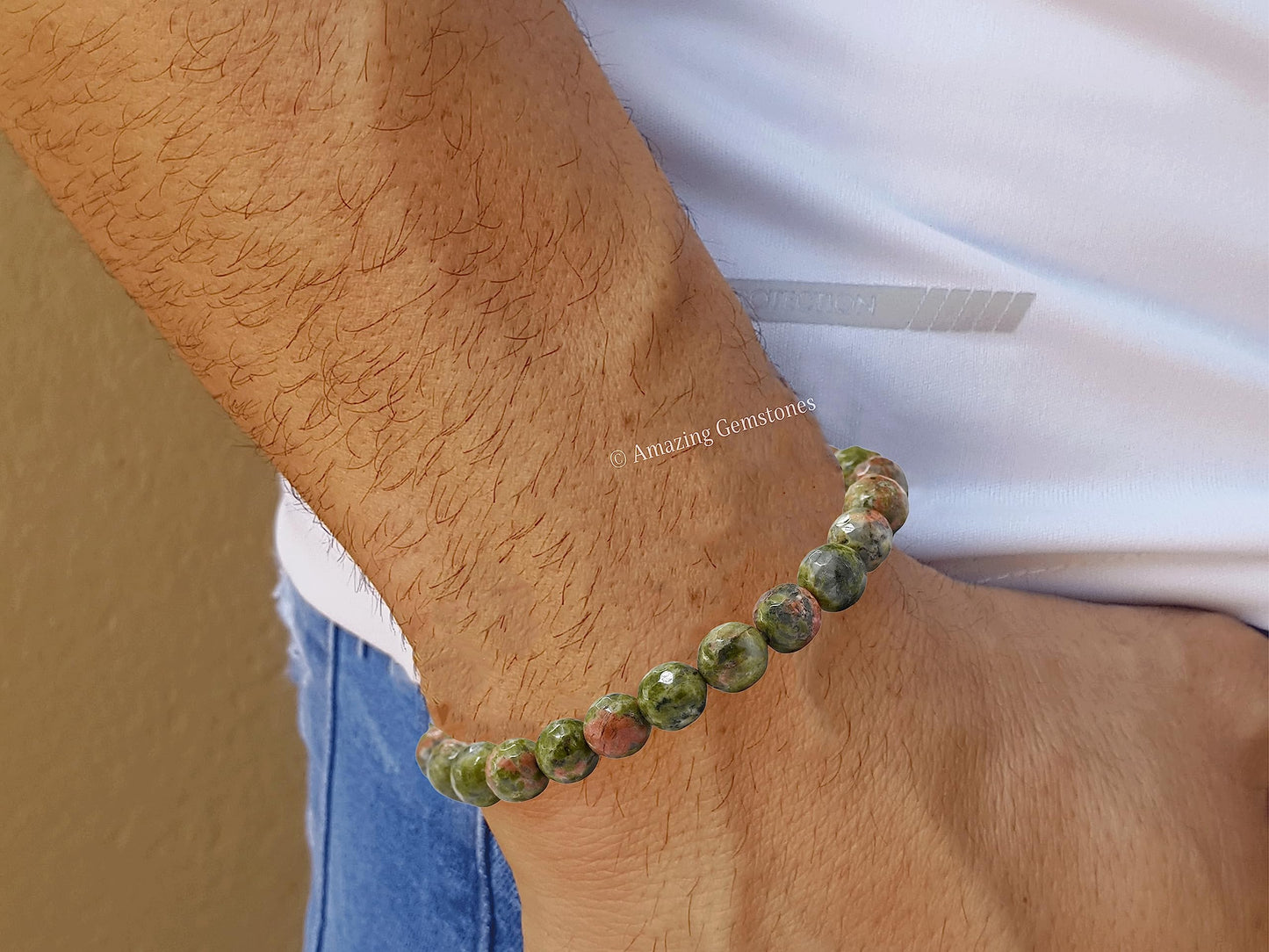 Amazing Gemstone Unakite Bracelet for Women - Chakra Mens Bracelet Protection Crystals and Healing Stones - Blessing Spiritual Meditation Stocking Stuffers (Faceted Beaded Bracelet)