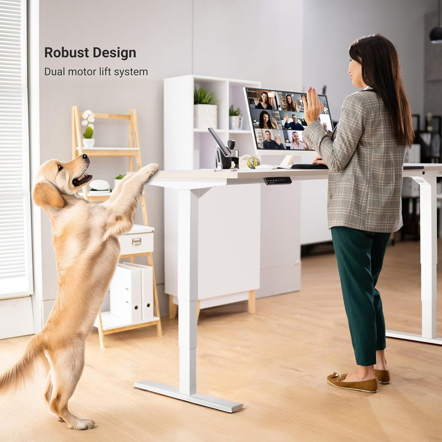 Progressive Desk Stand Up Adjustable Height Electric Standing Desk - 72" x 30" Dual Motor Table for Computer Home Office Workstation - Black Frame, Roasted Walnut Top