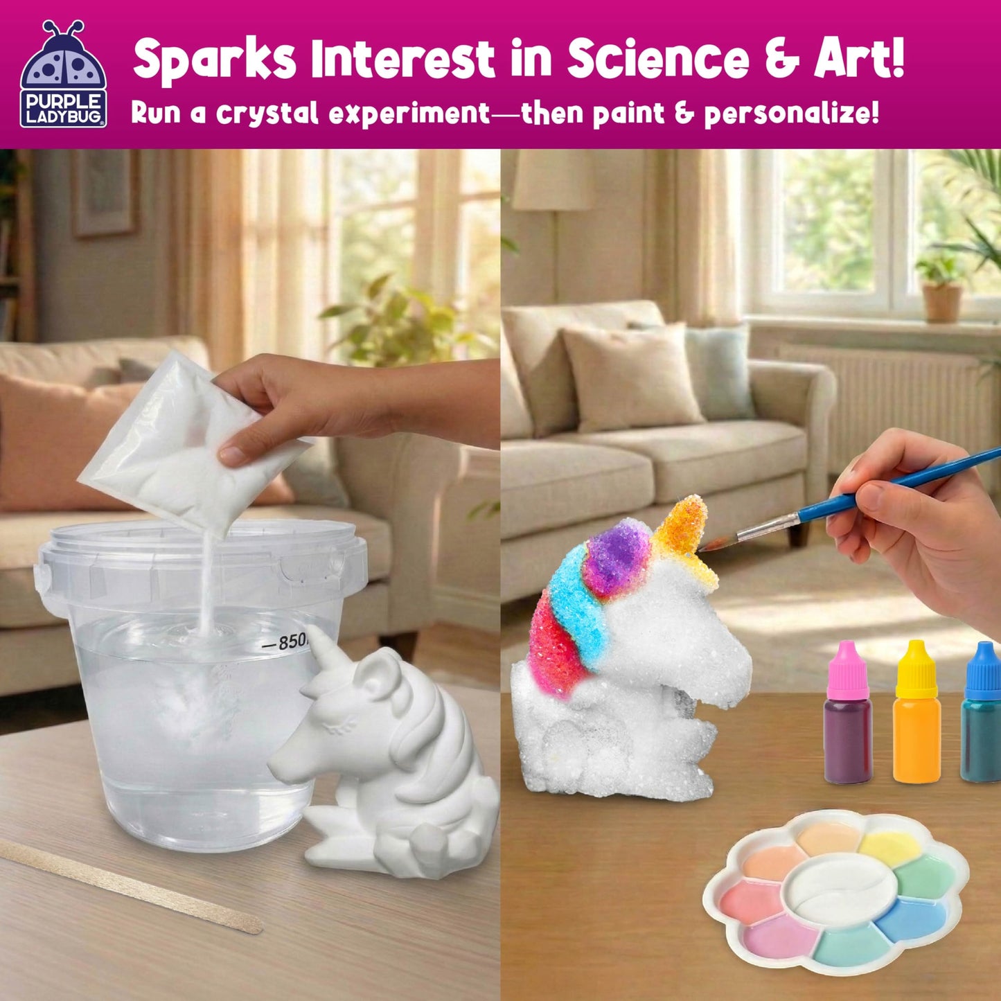 Crystal Growing Kit-Birthday Gifts for Kids Ages 4 5 6 7 8, Crystal Making Experiment for Girls, Grow Your Own Unicorn Crystal, STEM Kit for Girls, Fun Summer Vacation Science Activity for Kids