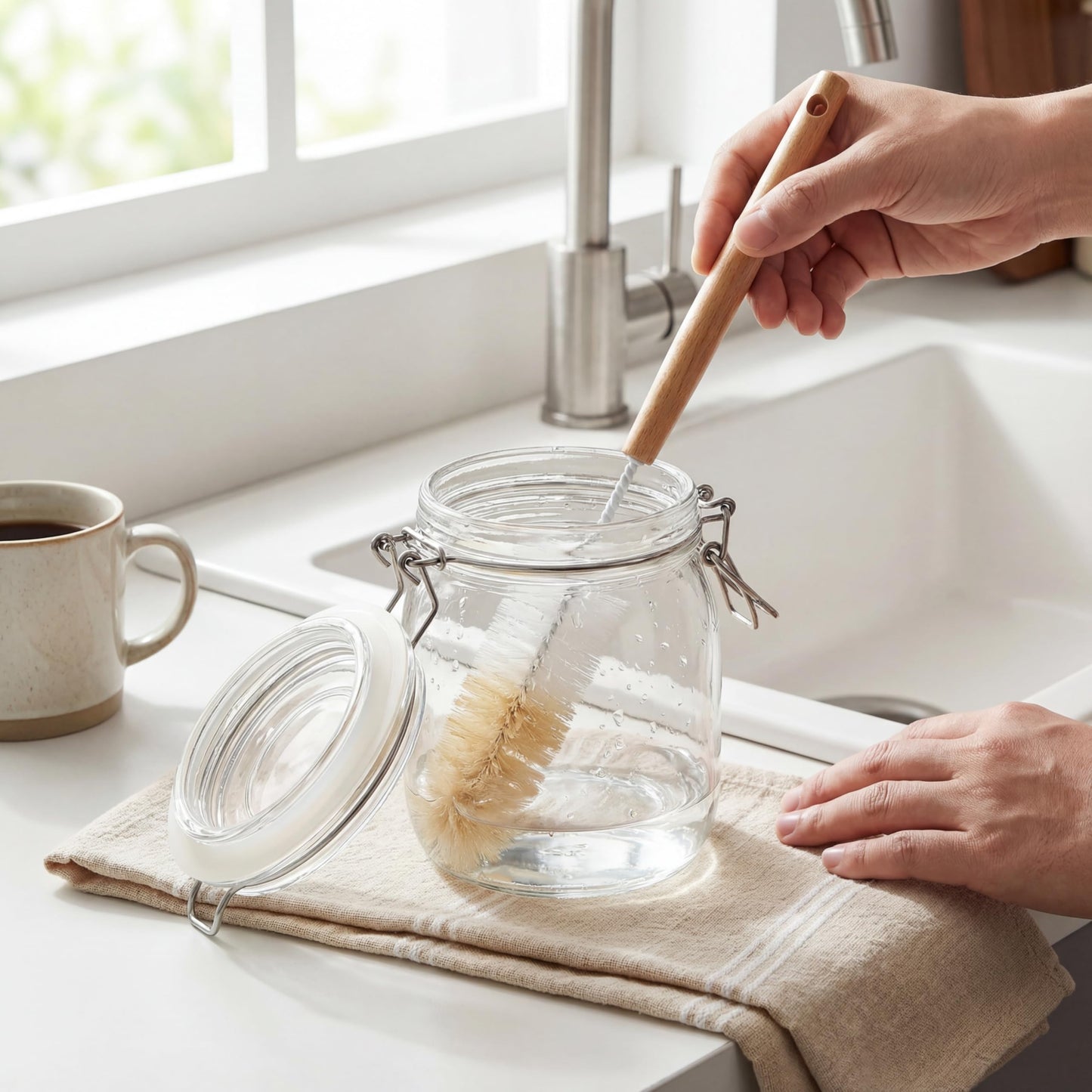 Kingrol 34 oz / 1000 ml Glass Storage Jars (Set of 4), Airtight Clamp Lid Canisters with Wide Mouth for Pantry Organization, Pickling, Fermentation & Dry Food Storage