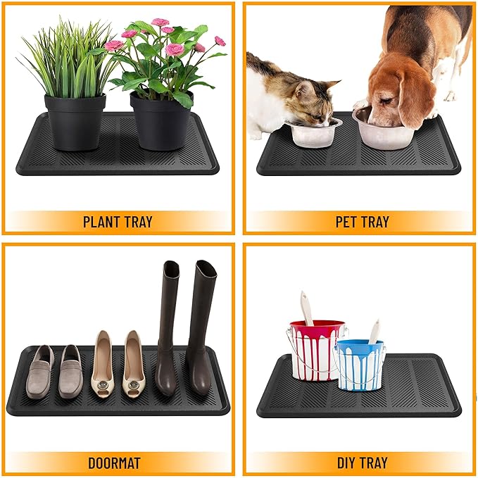 Sweet Home Stores Hose -Wash Boot Tray Rubber Non-Slip 16" x 32" Indoor/Outdoor Mat for Entryways, Doorways, Black