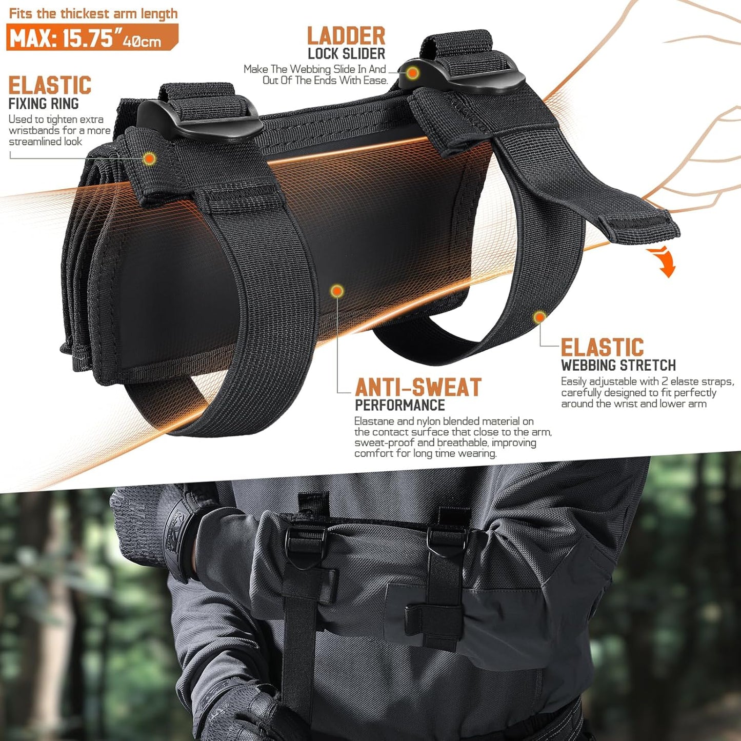 LIVANS Map Case Tactical Arm Sleeve QB Wristband Map Pouch Tactical Armband Sleeve Military Arm Wrist Pouch Document DOPE Card Holder for Shooting Rescue Field Measurement, Include Flag Patch