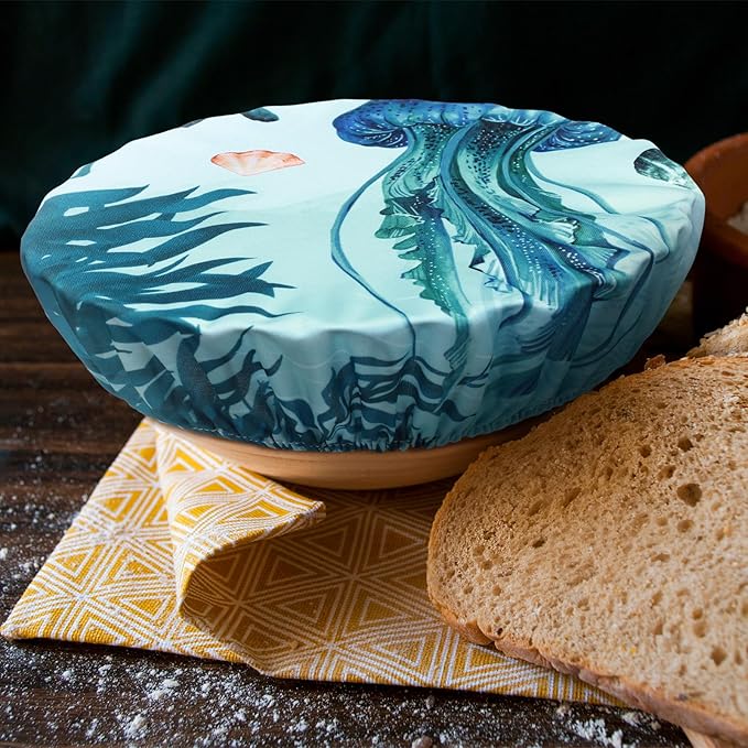 Patelai 10 Pcs Bowl Covers Reusable in 5 Size Stretch Cloth Fabric Elastic Food Storage Bowl Covers Bread Sourdough Lids for Proofing Food Fruits Leftover(Dark Blue,Ocean)
