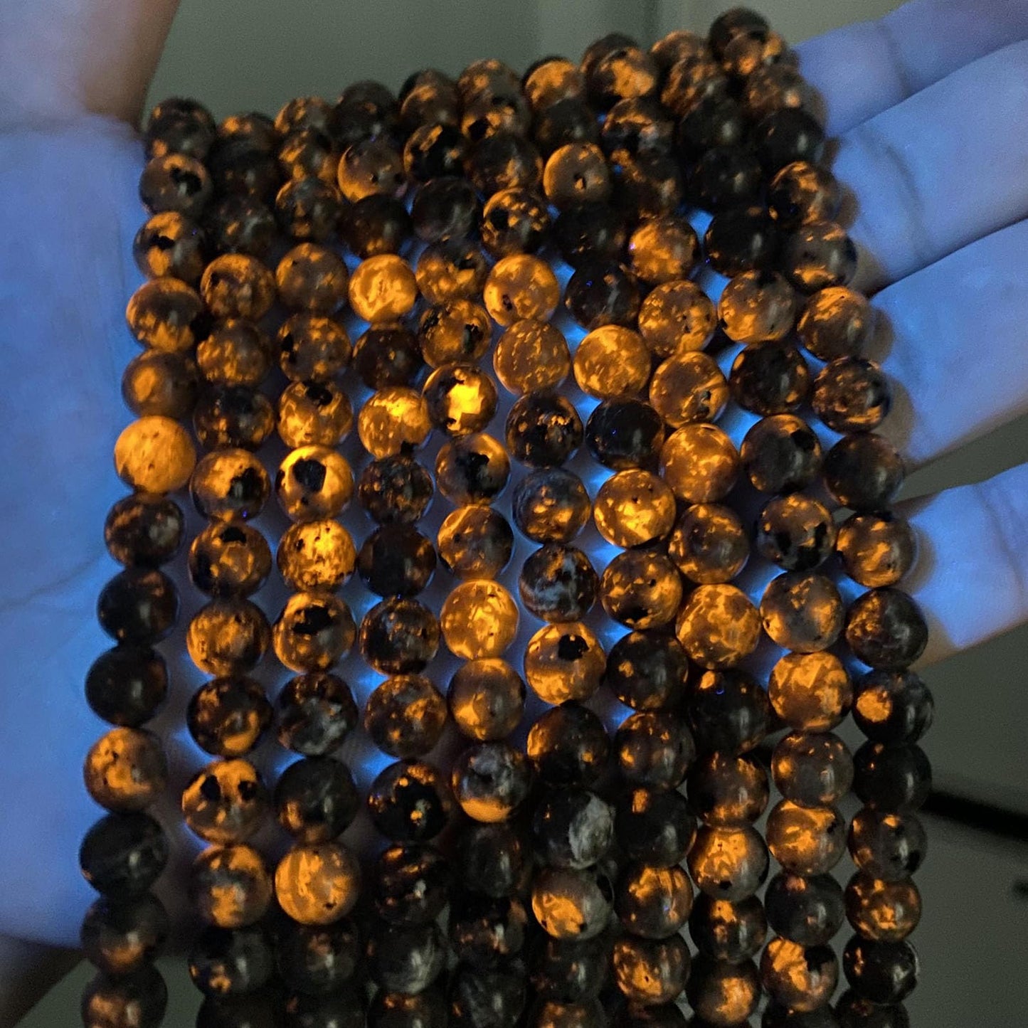 8MM 43PCS Flame Yooperlite Stone Beads Loose Beads for Jewelry Making DIY Bracelets Show Flame Color Under the Irradiation of UV Lamps