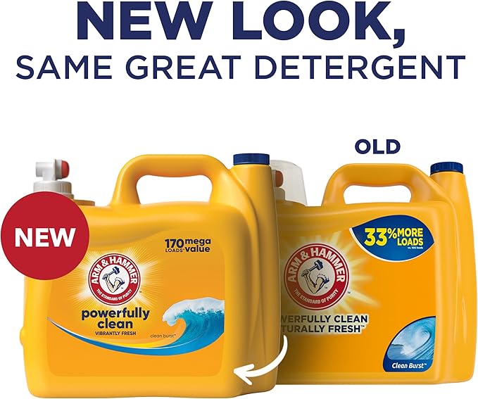 ARM & HAMMER Liquid Laundry Detergent, Clean Burst Fresh, 170 fl oz, 170 Loads, HE Laundry Detergent Liquid