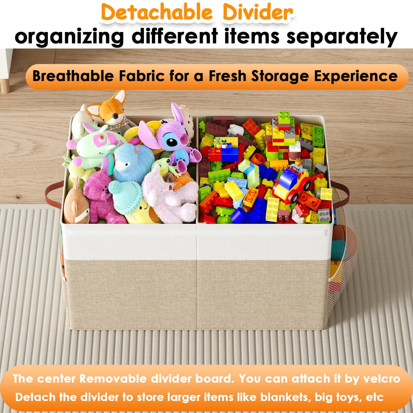 Fineonly Large Toy Storage Box with Lid Upgraded Toy Storage Chest Organizer with Divider Foldable Toy Bin for Kids Boys Girls Playroom Nursery Bedroom (25"x13"x16")