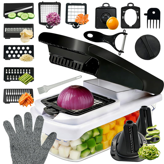 LENoll 17-in-1 Vegetable Chopper, Multifunctional Mandoline Slicer, Onion Dicer Veggie Cutter with Container & Gloves, Food Chopper for Potato Carrot Garlic Salad, Kitchen Gadgets for Home Cooking