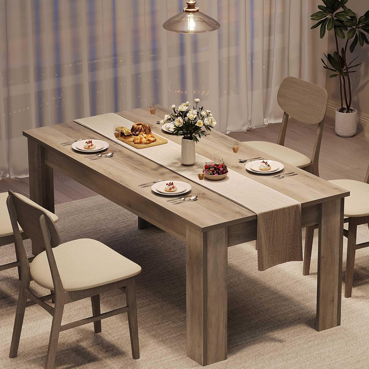 CABIHOME Dining Table for 4-6, 63" Inch Dining Tables for 4, Farmhouse Large Kitchen Dining Table, Rectangular Dining Room Table for Small Space, Dinner Table for Kitchen, Apartment, Rustic Gray