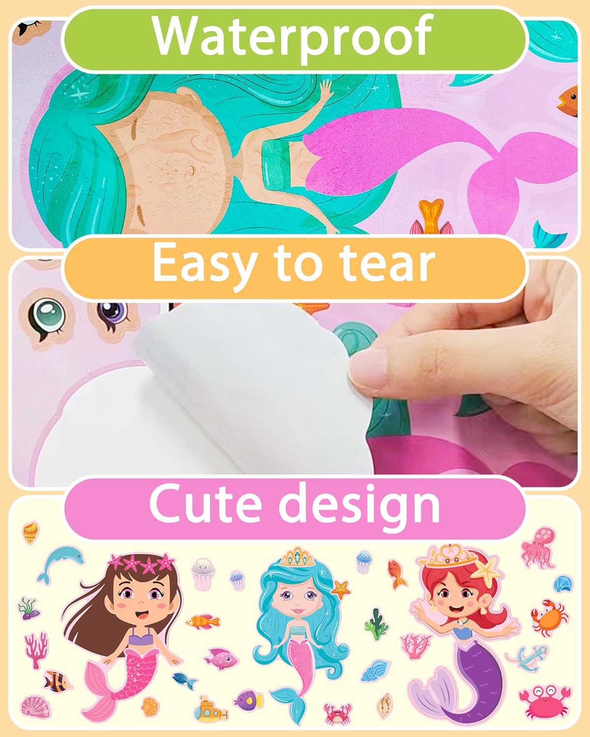 24 Pcs Make Your Own Mermaid Sticker Sheets for Kids with Mermaid Face Stickers for Toddlers Crafts Activities Gift Bag Stuffers Birthday Party Favors for Kids