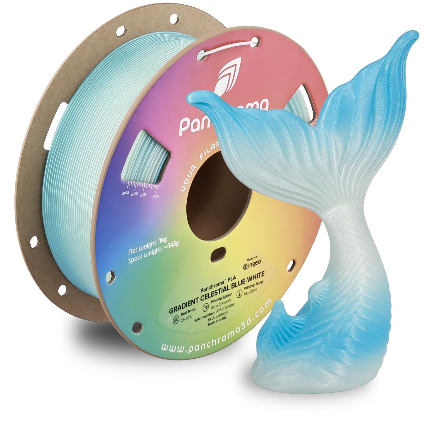Polymaker Panchroma Gradient Celestial PLA Blue-White 3D Printing Filament, 1.75mm 1KG, Premium Gradient PLA, Easy to Print, AMS