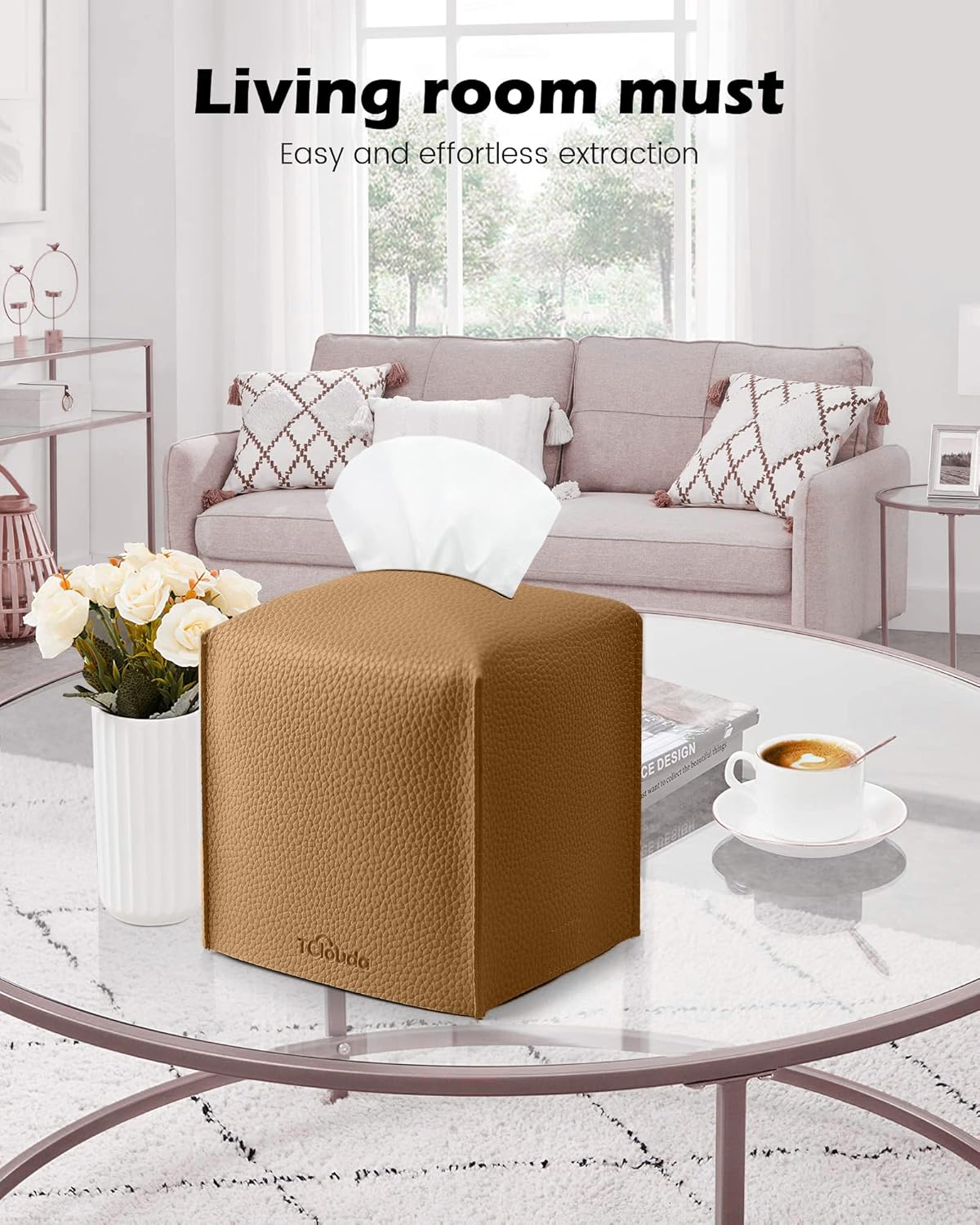 Tissue Box Cover for PU Leather, Modern Simple Solid Color Holder Square Tissue Bag, Ideal for Bathrooms,Office,Car,Nightstand,Outdoor Tent,Dining Table,5"X5"X5", Single Bronze