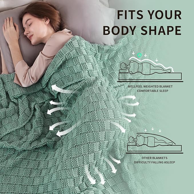 Knitted Weighted Blanket for Adult, No Beads Heavy Blanket 60” x 80'' 10lbs, Breathable Chunky Knit Blanket, Cooling Weighted Blanket for Hot Sleepers, Christmas Home Decor (Light Green)