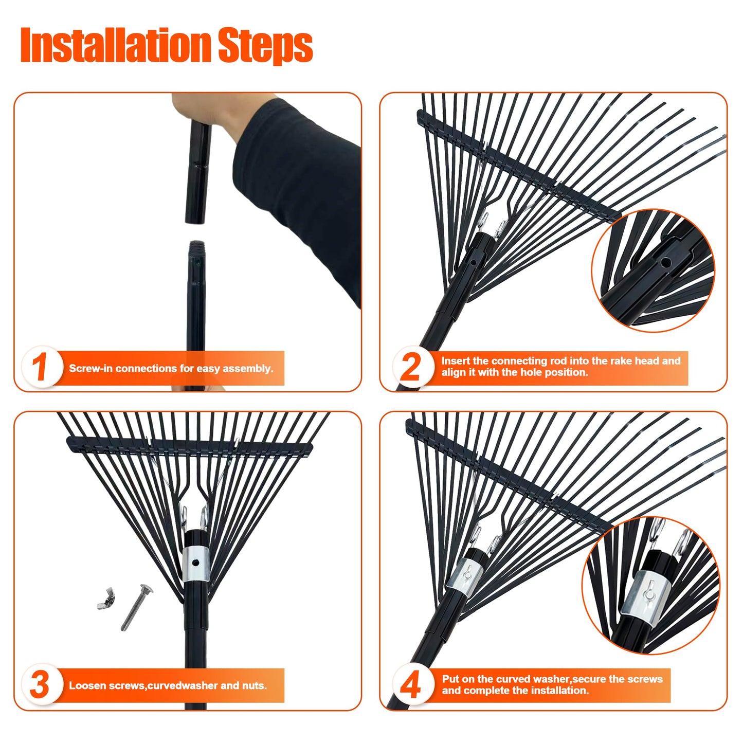 LA ZINNIA Rake for Leaves,22.8" Wide Gardening Leaf Rake for Lawns,22 Metal Tines with 33-67" Adjustable Handle Rakes for Lawns Yard Grass Flower Beds