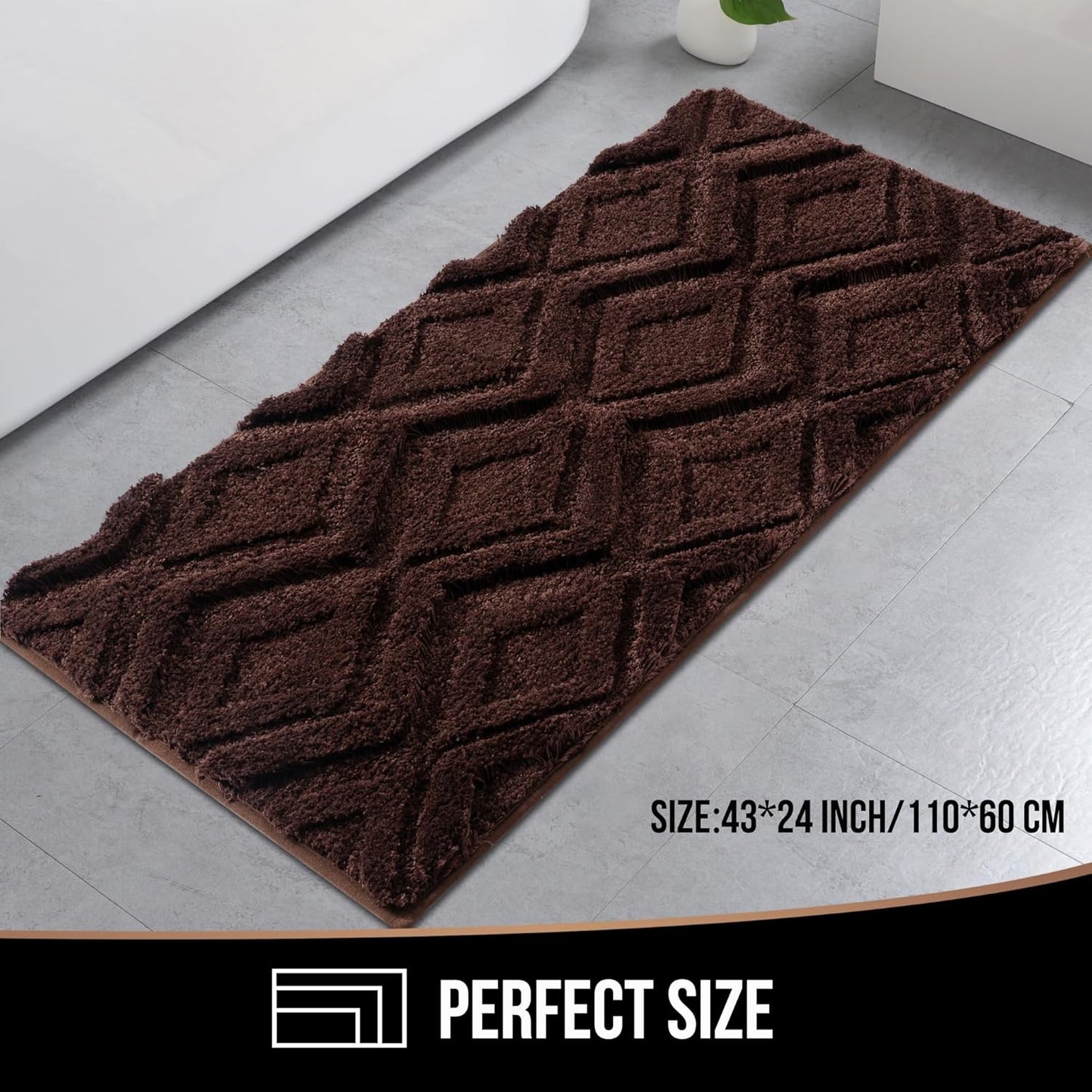 Bath Mat & Bathroom-Rugs 43x24, Ultra Soft Machine Washable Microfiber Bath Mat, Absorbent Quick Dry Non Slip Rug for Bathroom Floor, Tub and Shower, Brown