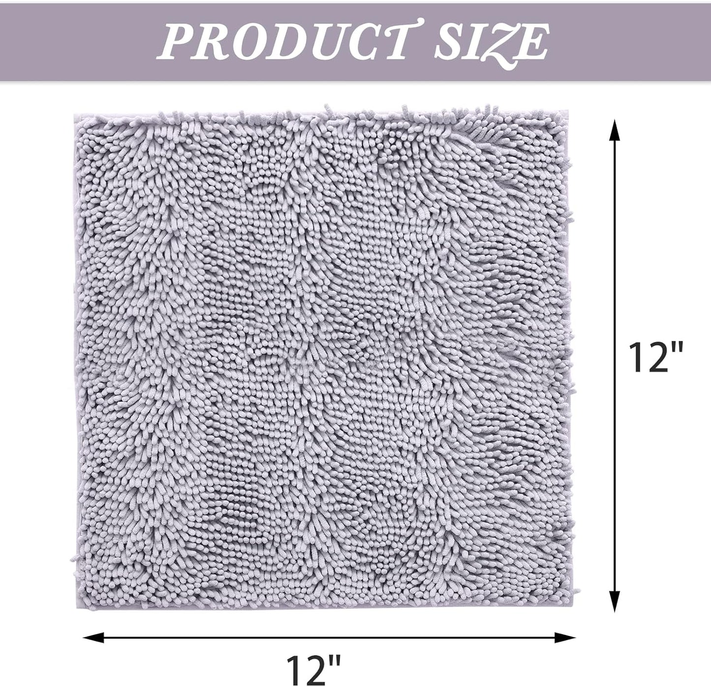 Non-Slip Bath Rug,12 x 12 Inches Extra Soft Microfiber Bedroom Shag Carpet with Anti-Slip Backing,Water/Dust Absorbent Fast Dry Shower Mat,Sound Insulated Stairs Pad,Machine Washable (Grey)